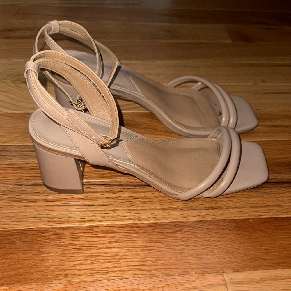 French Connection Tan Heeled Sandals with Block Design